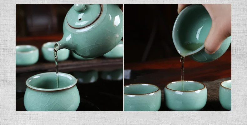 OUJIANG Oujiang Longquan Celadon Ge Kiln·Xishi Pot 8 Tea Sets Zero Lead and Zero Cadmium Plum Green detail image 17
