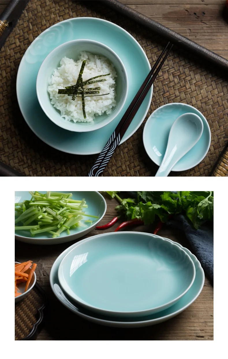 Oujiang celadon, 25 pieces tableware set, Longquan celadon, lead-free and cadmium-free, plum green/pink green detail image 9