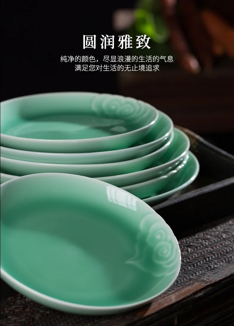 Oujiang celadon, 25 pieces tableware set, Longquan celadon, lead-free and cadmium-free, plum green/pink green detail image 5