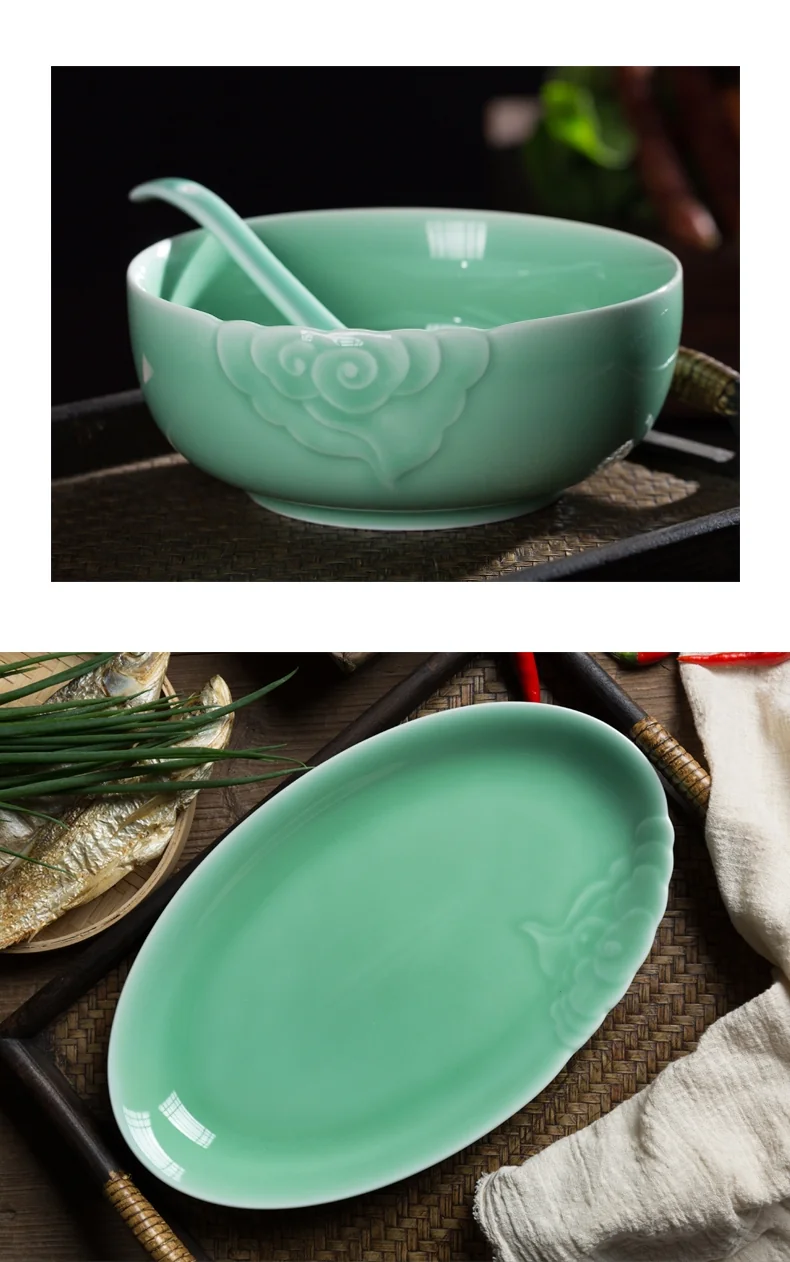 Oujiang celadon, 25 pieces tableware set, Longquan celadon, lead-free and cadmium-free, plum green/pink green detail image 7