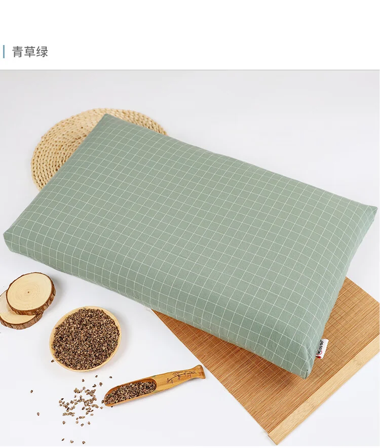 蜀国御 4.5斤装荞麦壳艾叶枕头贴合颈椎夏天舒适睡眠枕配棉枕套丨青草绿 detail image 15