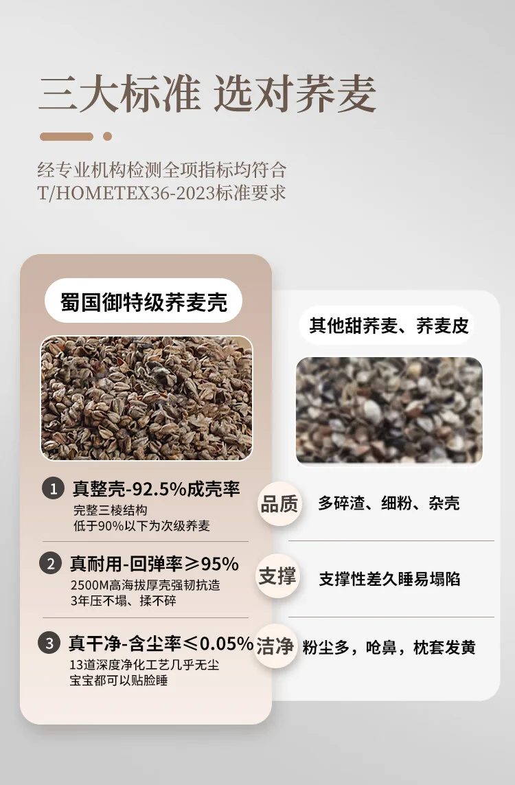 蜀国御 5斤装全荞麦壳枕头颈椎枕头 夏季透气 舒适睡眠 成人单人配枕套 2.5kg 详情图 6