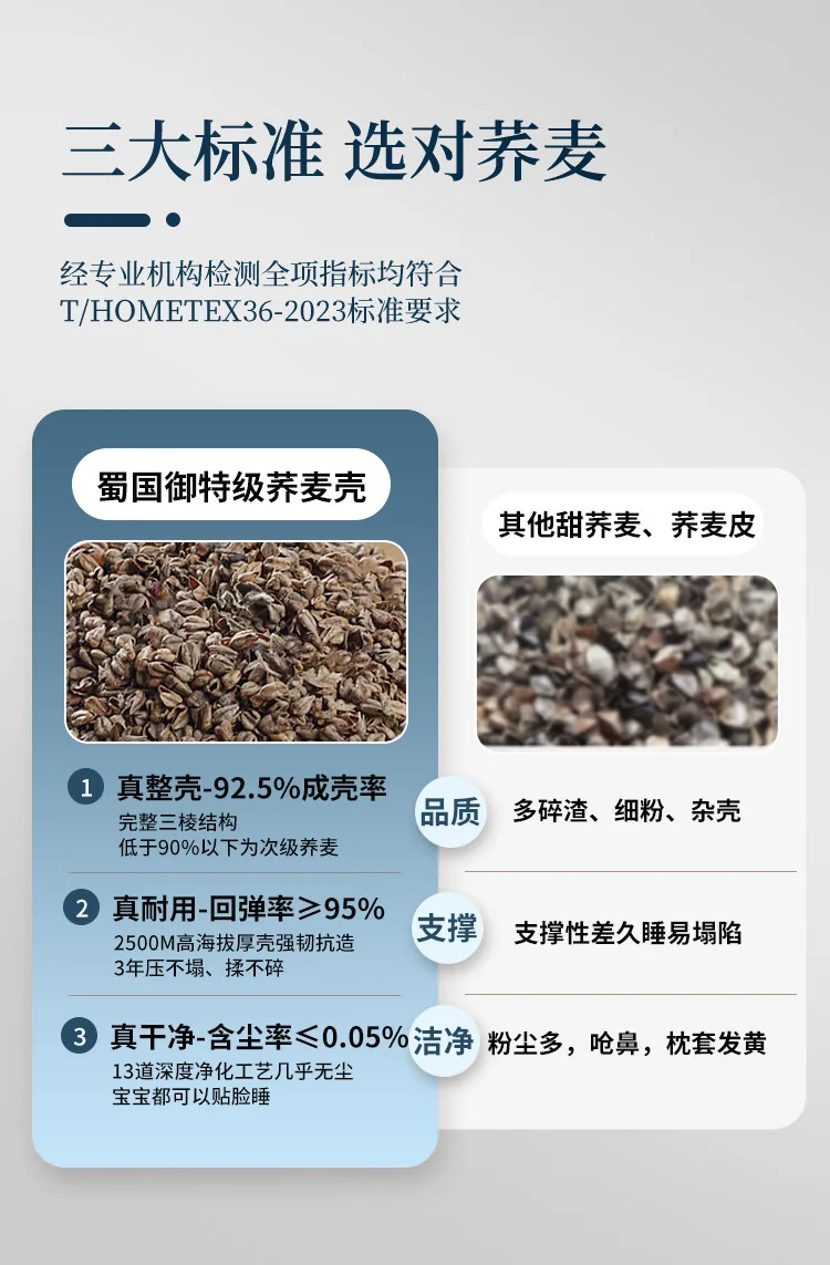 蜀国御 5斤装全荞麦壳枕头颈椎枕头 夏季透气 舒适睡眠 单人配枕套 2.5kg 详情图 6