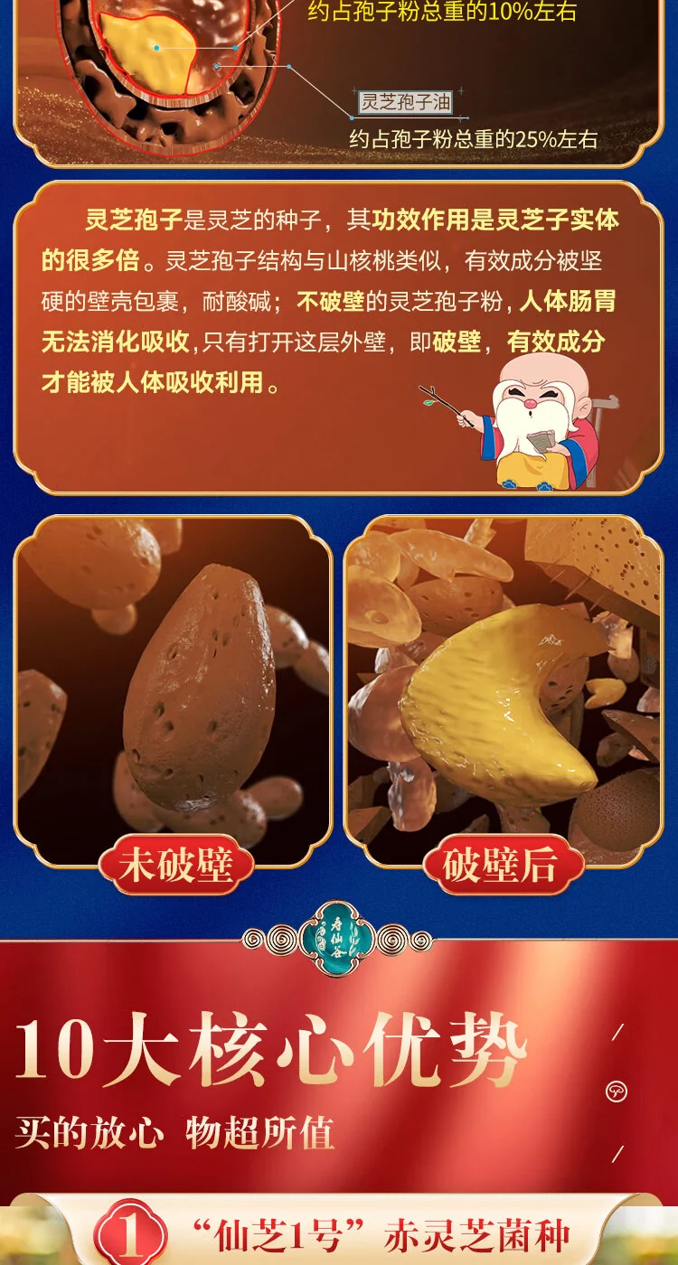 [Direct shipping from China, delivery time 5-12 days] Shouxiangu Broken Cell Wall Ganoderma Spore Powder, Nutritional Health Supplement, Used for weakness, cough, asthma, insomnia, and excessive dreaming. 1 gram 30 packets gift box. detail image 7