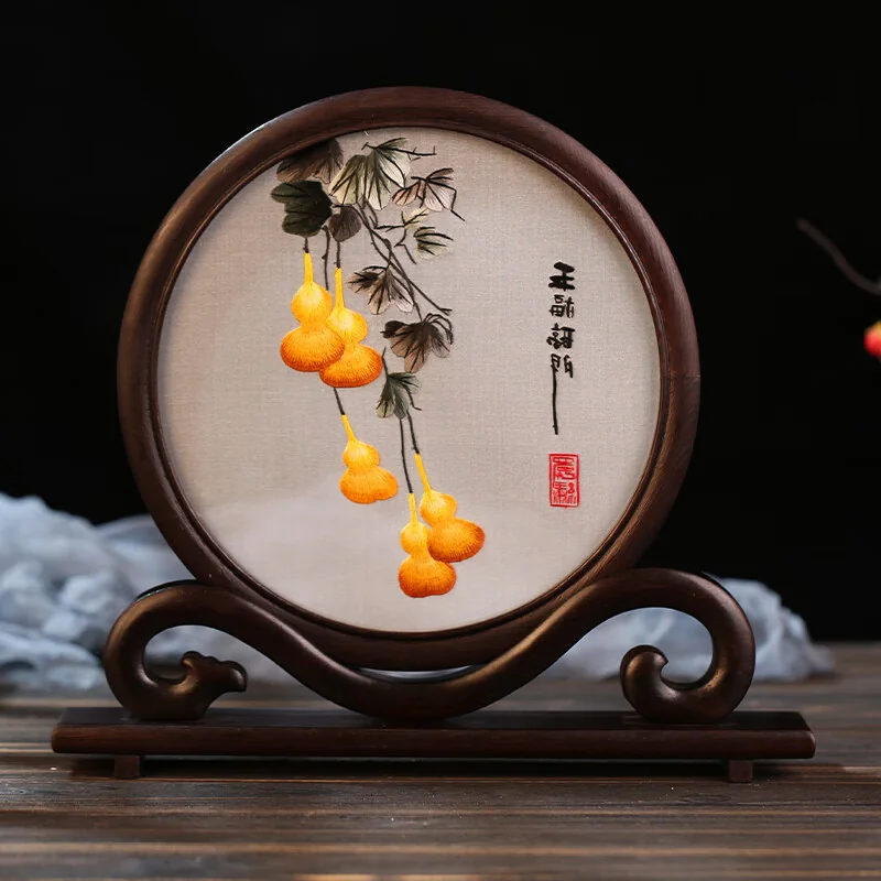 【中国直邮，时效8-20天】蜀中瑰宝 蜀绣双面刺绣熊猫文创摆件中国特色礼物送老外出国成都伴手礼纪念 五福临门 detail image 7