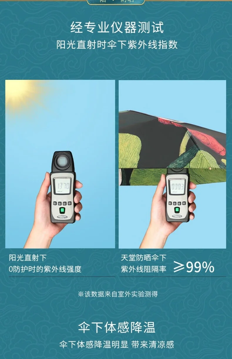 【中国直邮，时效10-15天】天堂伞太阳伞双层国风伞臻品黑胶防晒防紫外线遮阳伞便携折叠晴雨伞女士 57506E五折-双层 detail image 8