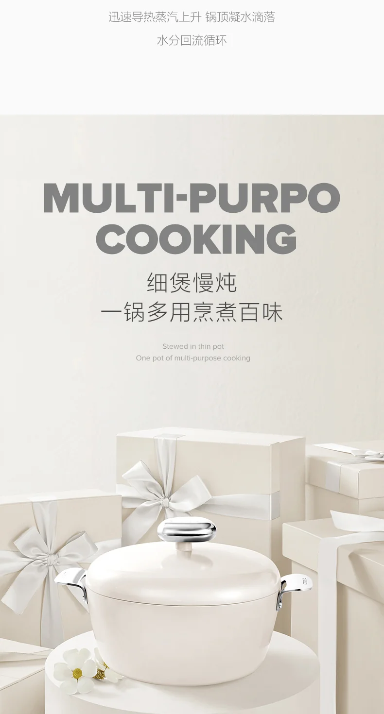 VELOSAN 温仑山鹅卵石汤锅微压炖锅不粘锅家用煮粥煲汤锅 24cm-白玉兰 detail image 16