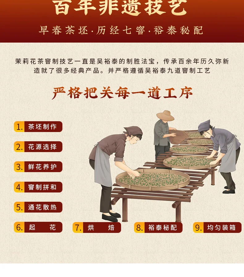 【中国直邮，时效5-12天】吴裕泰 七窨浓香中华老字号香雪茉莉花茶80g 中国茶茶叶礼盒 detail image 13