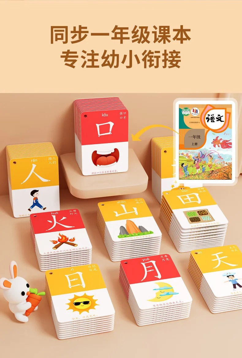 【中国直邮，时效5-12天】奕思瑞 幼儿童识字卡片1-3-6岁幼儿园宝宝看图认字早教玩具 【4盒加厚装】1-1600象形字 detail image 4