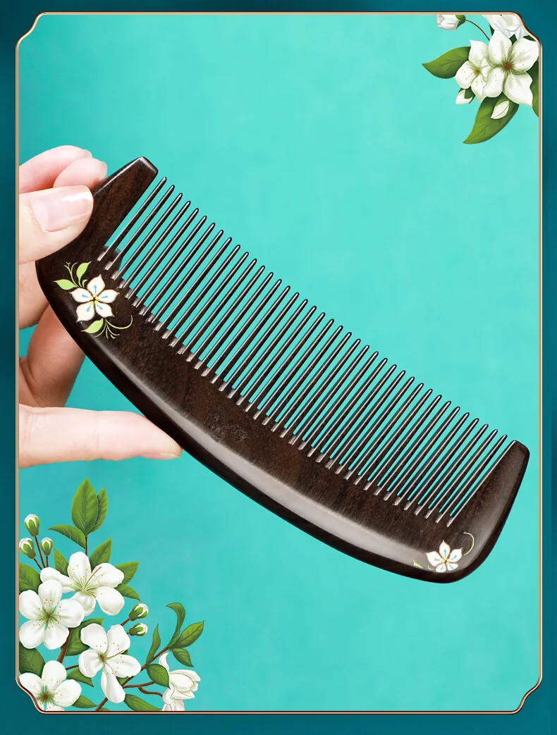 [Direct shipping from China, delivery time 8-20 days] Poppy Flower Lacquer Art Painted Comb, Precious Wood Comb, Birthday Gift, Fragrant and Pure detail image 5