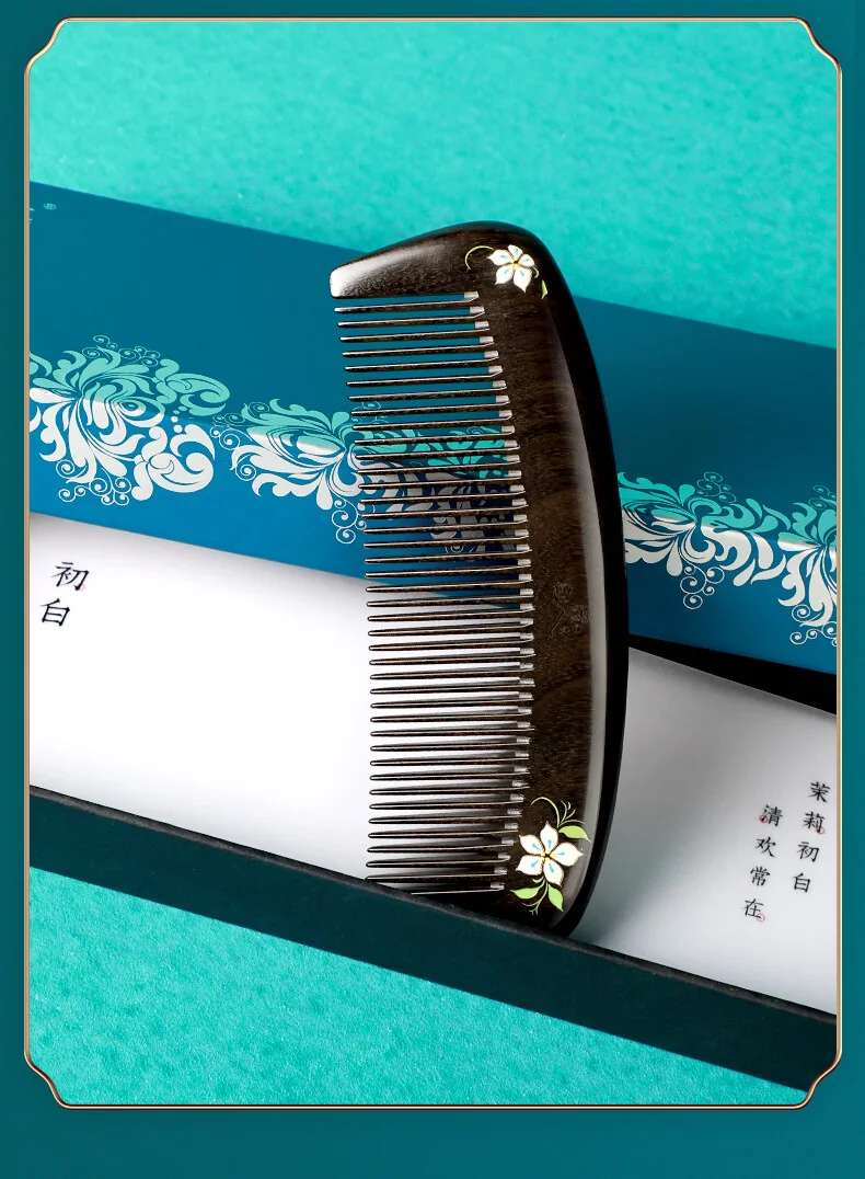 [Direct shipping from China, delivery time 8-20 days] Poppy Flower Lacquer Art Painted Comb, Precious Wood Comb, Birthday Gift, Fragrant and Pure detail image 6