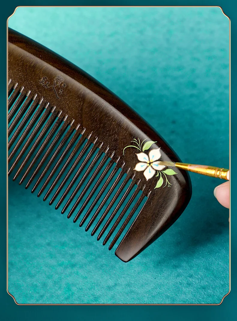 [Direct shipping from China, delivery time 8-20 days] Poppy Flower Lacquer Art Painted Comb, Precious Wood Comb, Birthday Gift, Fragrant and Pure detail image 8