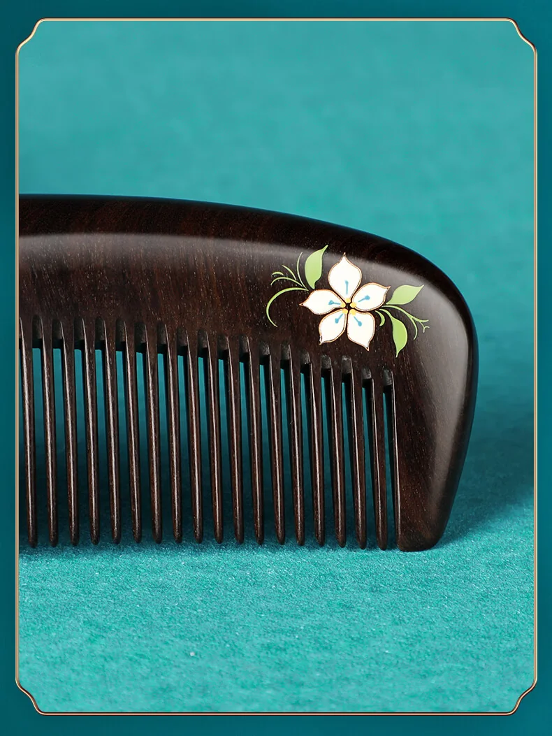 [Direct shipping from China, delivery time 8-20 days] Poppy Flower Lacquer Art Painted Comb, Precious Wood Comb, Birthday Gift, Fragrant and Pure detail image 18
