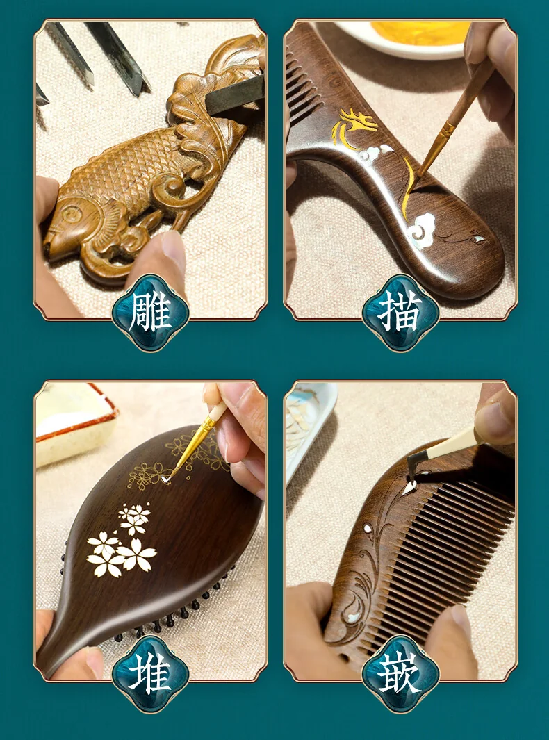 [Direct shipping from China, delivery time 8-20 days] Poppy Flower Lacquer Art Painted Comb, Precious Wood Comb, Birthday Gift, Fragrant and Pure detail image 26